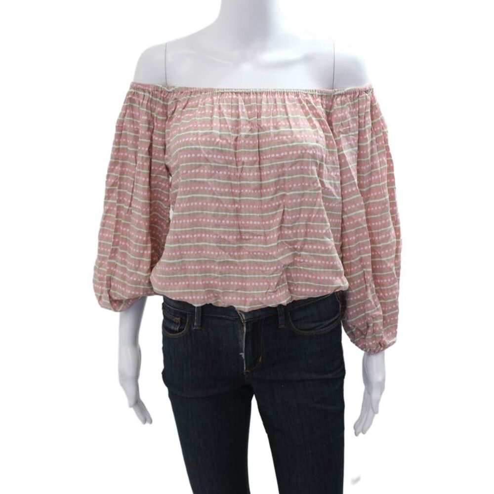 Skemo Women Bohemian Pink Polka Dot Long Sleeve Blouse Size M